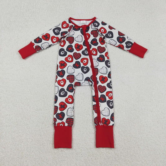 LR2882 Baby Girls Colorful XOXO Hearts Valentines Two Way Zip Convertible Rompers