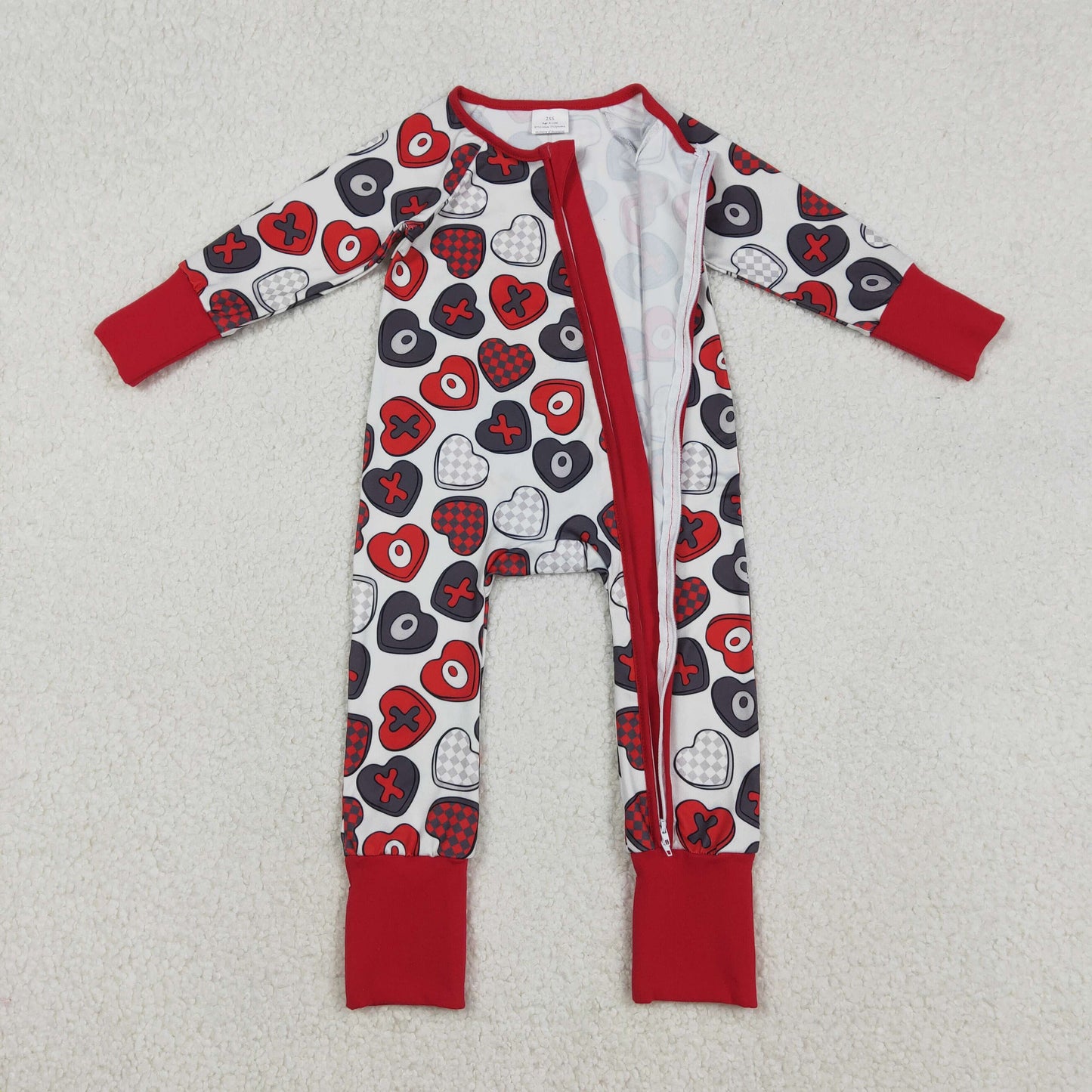 LR2882 Baby Girls Colorful XOXO Hearts Valentines Two Way Zip Convertible Rompers
