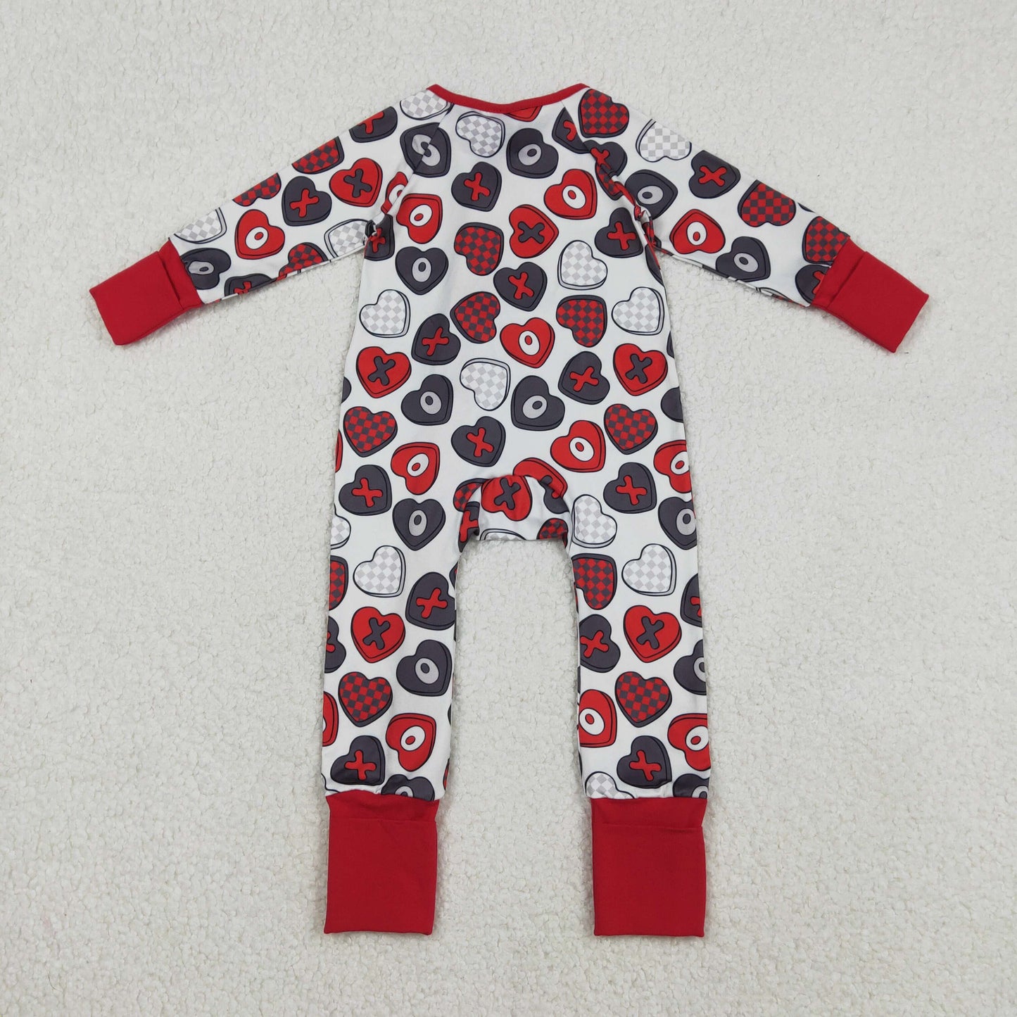 LR2882 Baby Girls Colorful XOXO Hearts Valentines Two Way Zip Convertible Rompers