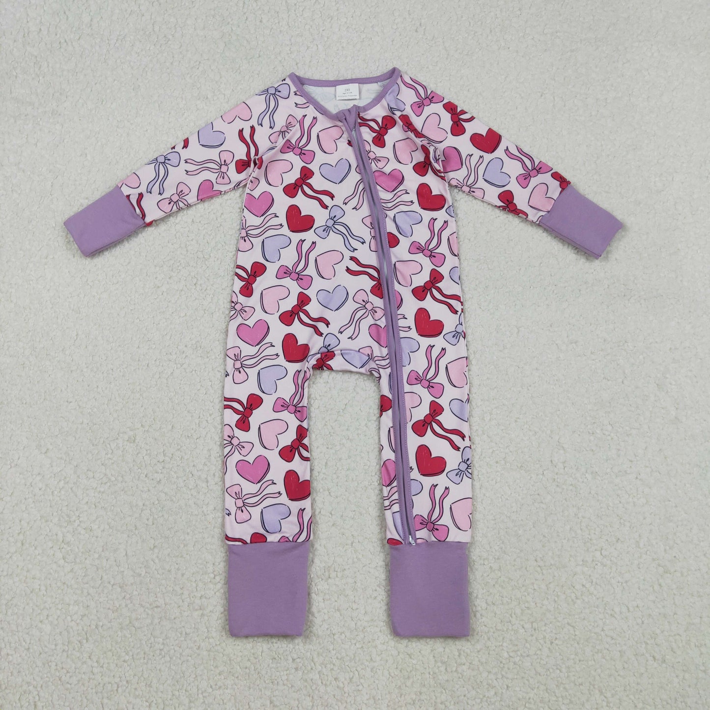 LR2883 Baby Girls Colorful Bows Hearts Valentines Two Way Zip Convertible Rompers