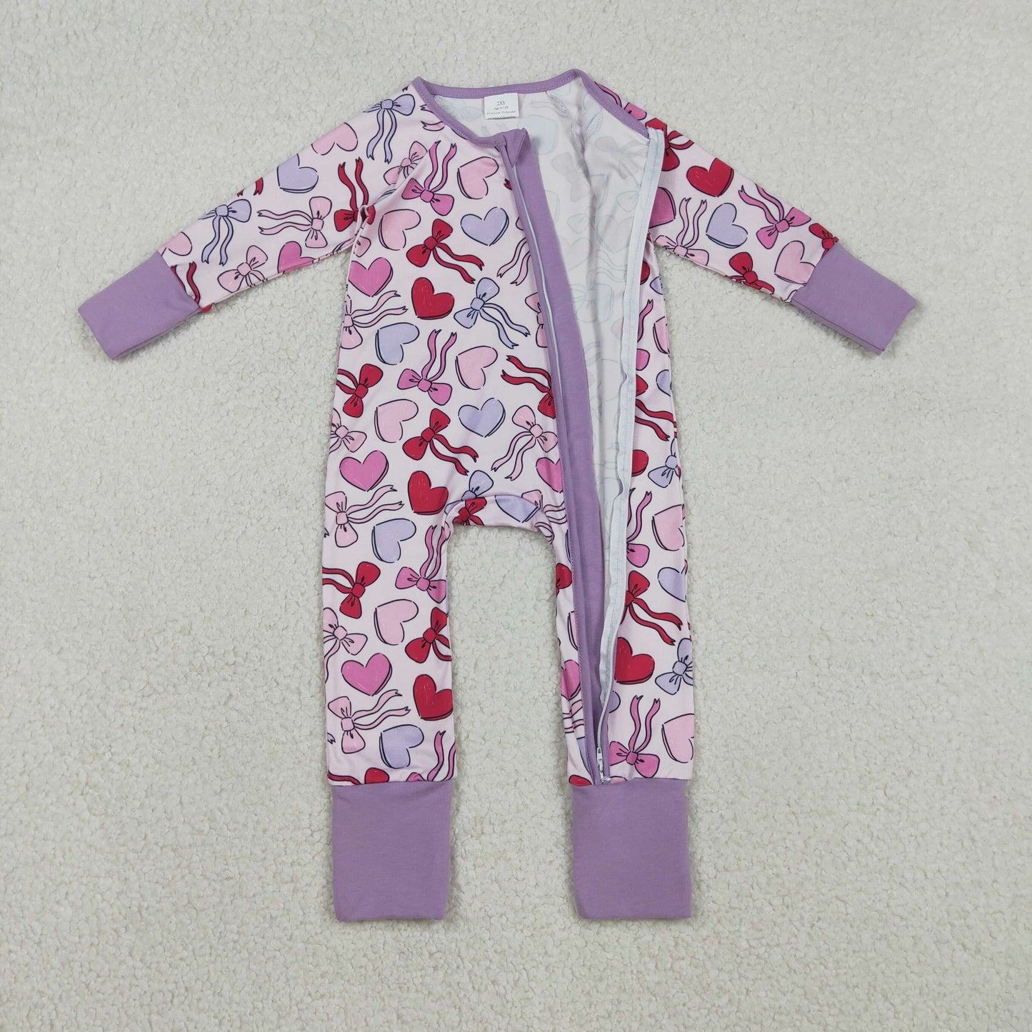 LR2883 Baby Girls Colorful Bows Hearts Valentines Two Way Zip Convertible Rompers