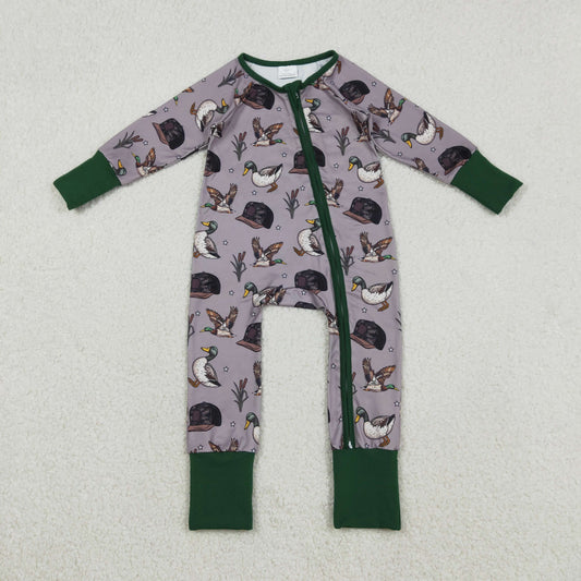 LR2886 Baby Girls Camo Hats Ducks Hunting Two Way Zip Convertible Rompers