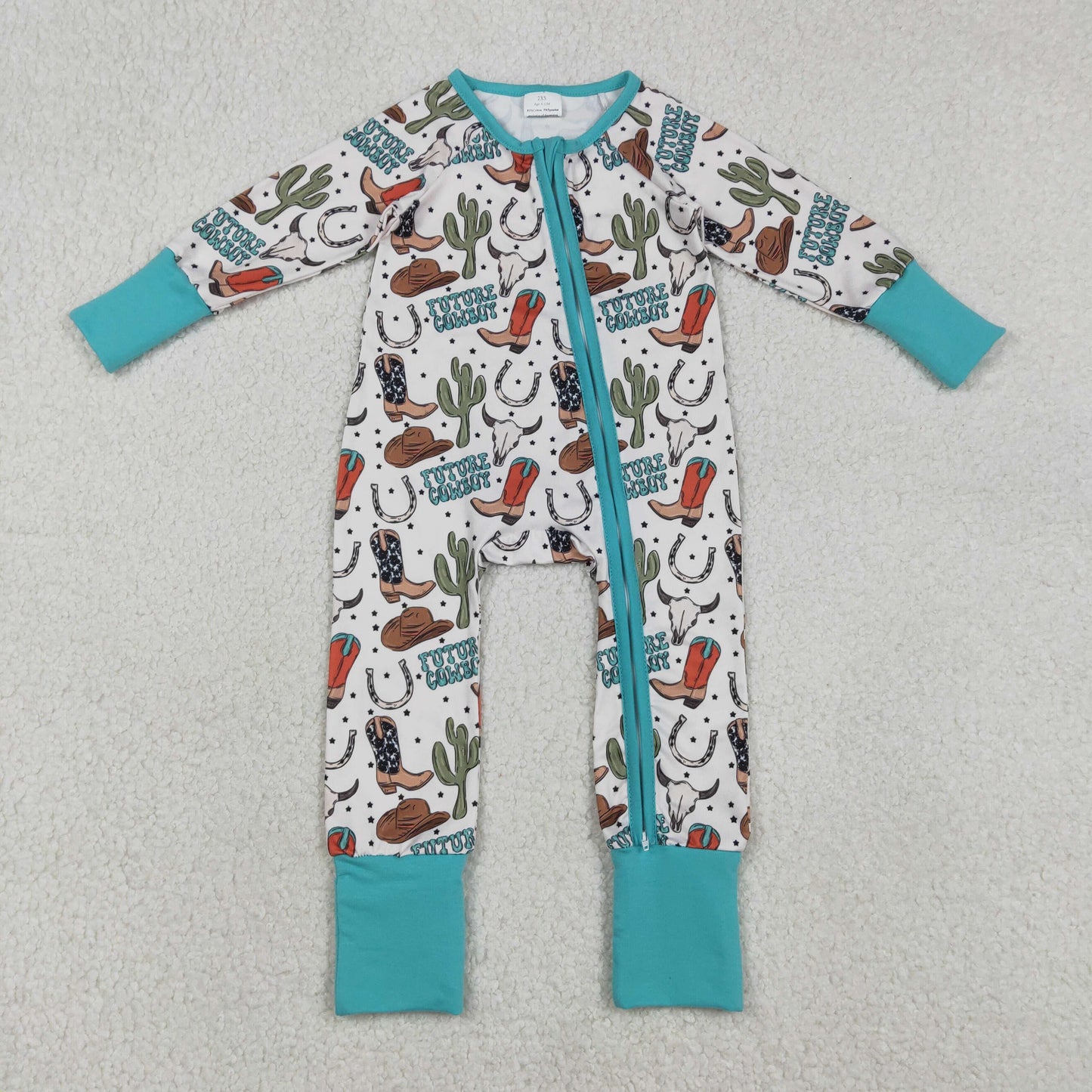 LR2944 Baby Cowboys Future Boots Cactus Western Two Way Zip Convertible Rompers