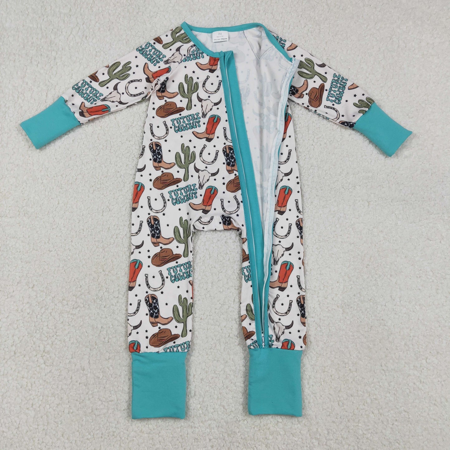 LR2944 Baby Cowboys Future Boots Cactus Western Two Way Zip Convertible Rompers