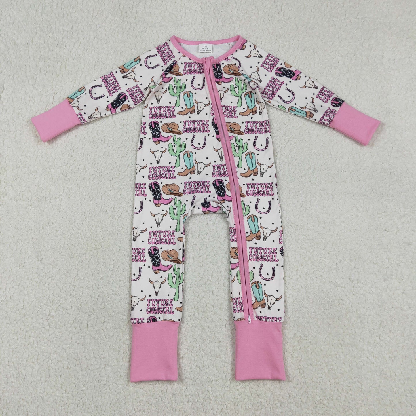 LR2945 Baby Girls Future Cowgirls Cactus Western Two Way Zip Convertible Rompers