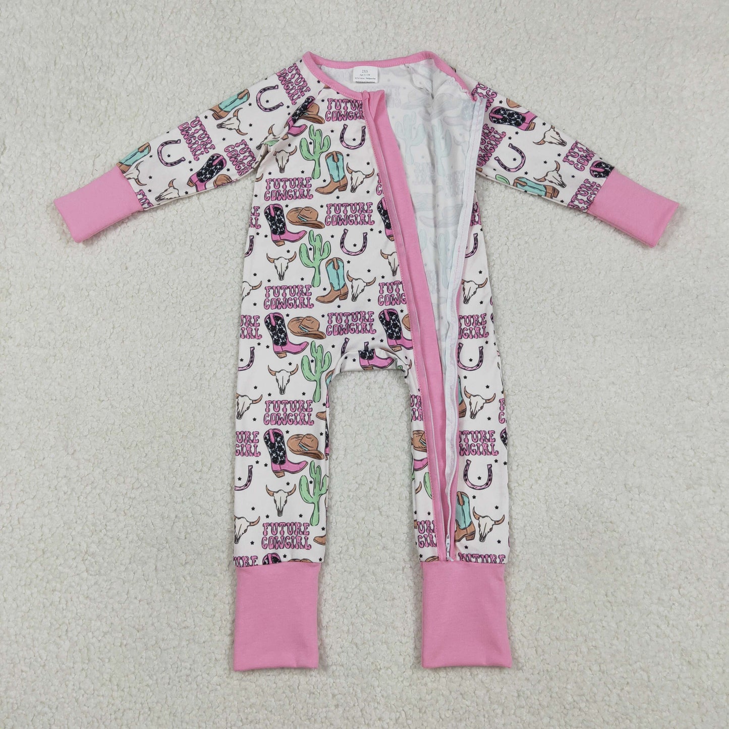 LR2945 Baby Girls Future Cowgirls Cactus Western Two Way Zip Convertible Rompers