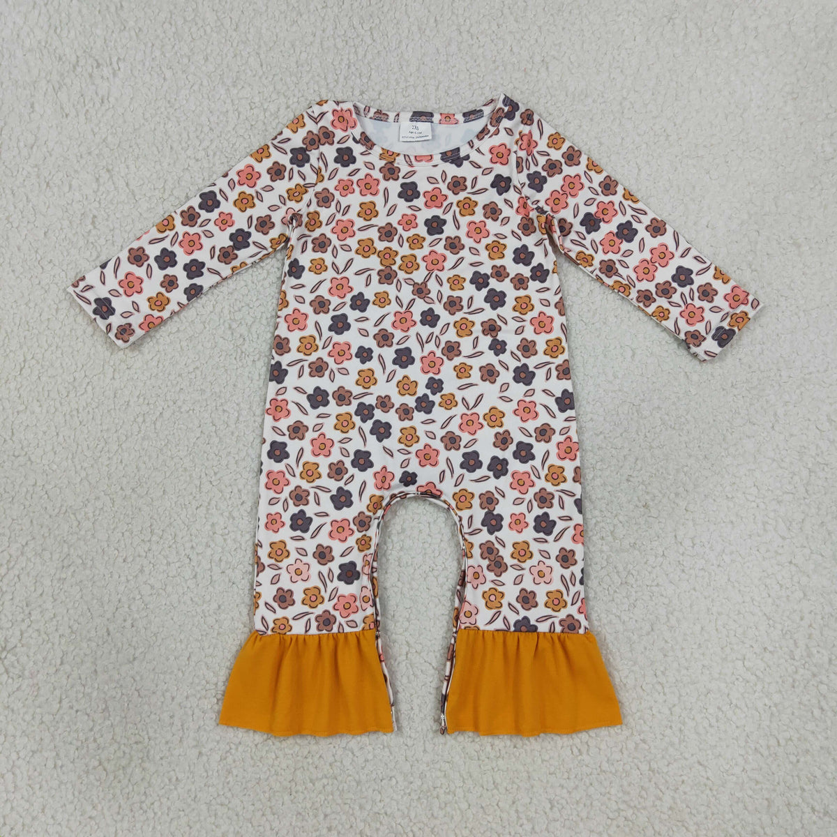 LR3024 Baby Girls Long Sleeve Colorful Flowers Fall Ruffle Pant Rompers