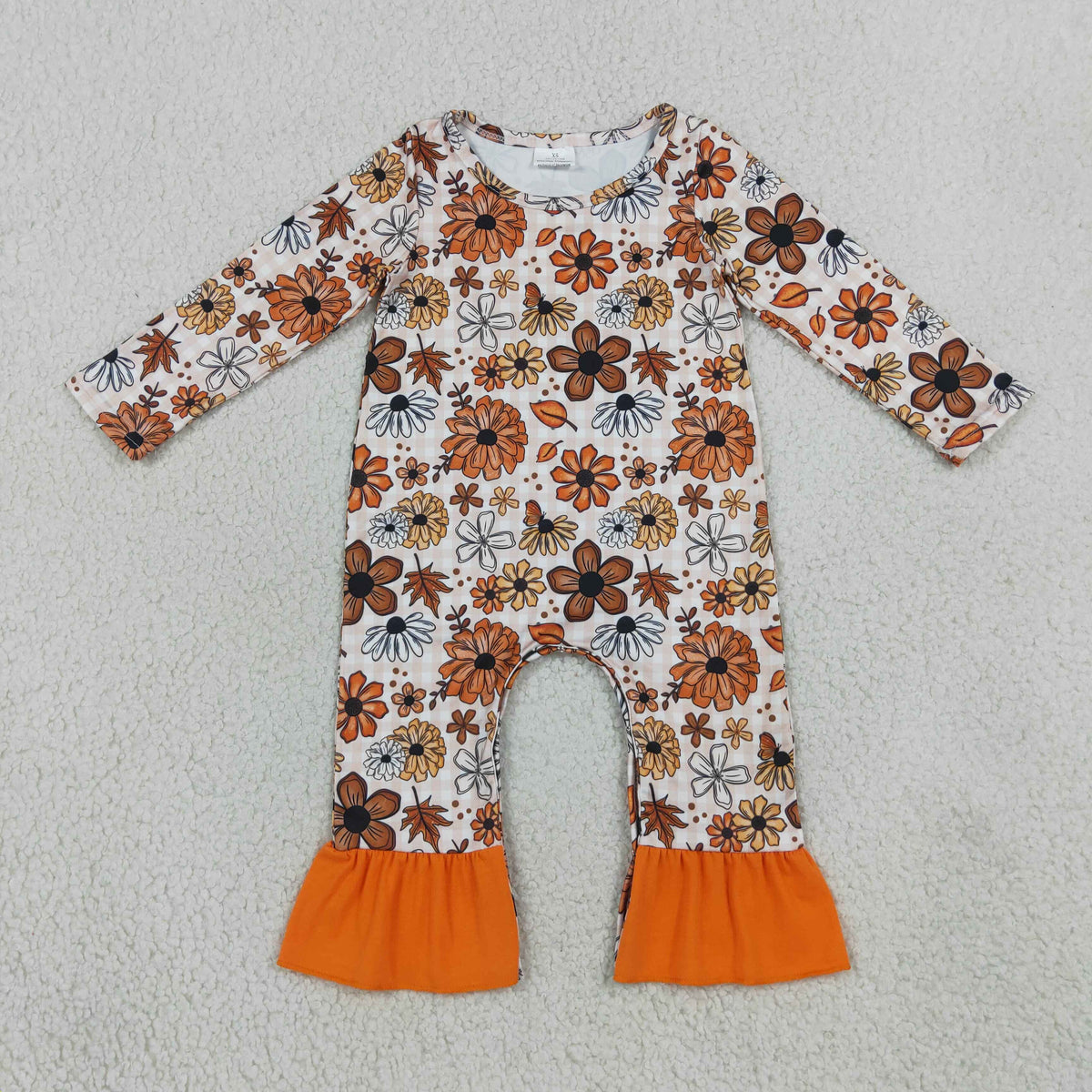 LR3025 Baby Girls Long Sleeve Colorful Flowers Fall Ruffle Pant Rompers