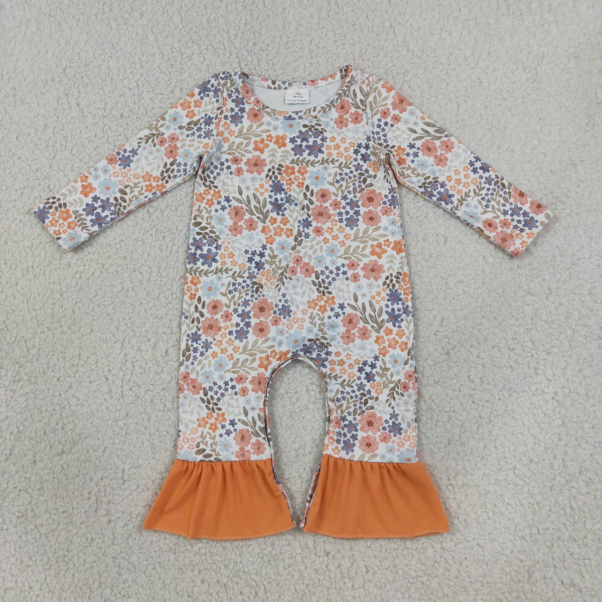 LR3027 Baby Girls Long Sleeve Colorful Flowers Fall Ruffle Pant Rompers