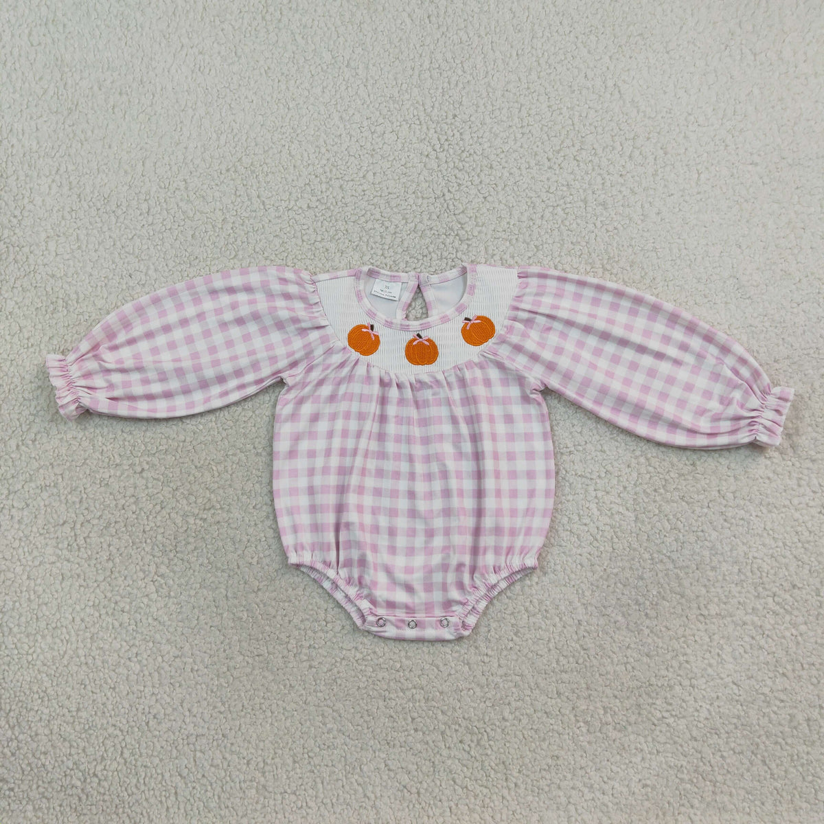 Sibling Smocked Bows Pumpkins Pink Checked Fall Knee Length Dress Ruffle Rompers