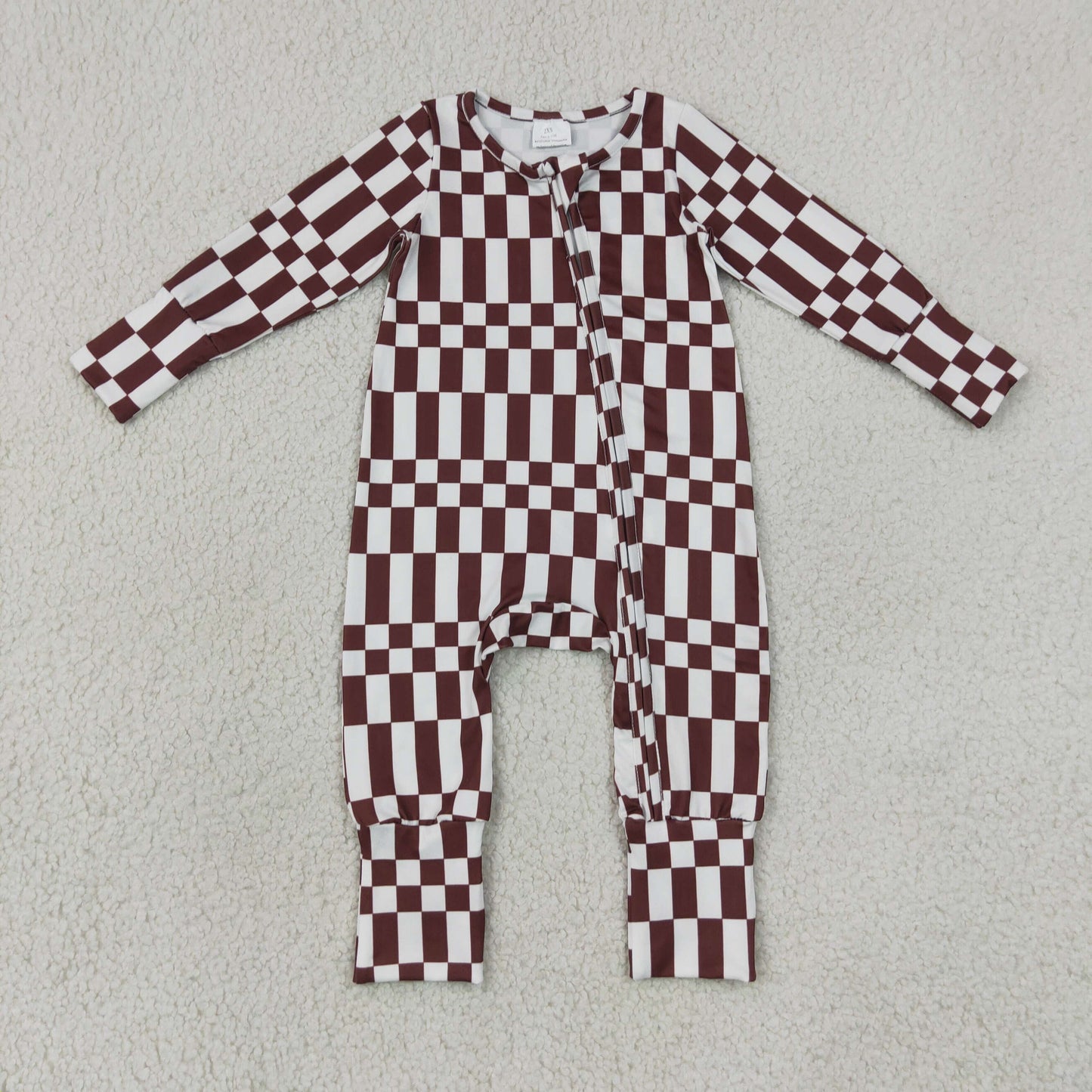 Sibling Baby Boys Warped Checkerboard Print Pant Fall Pajamas Set Zip Rompers