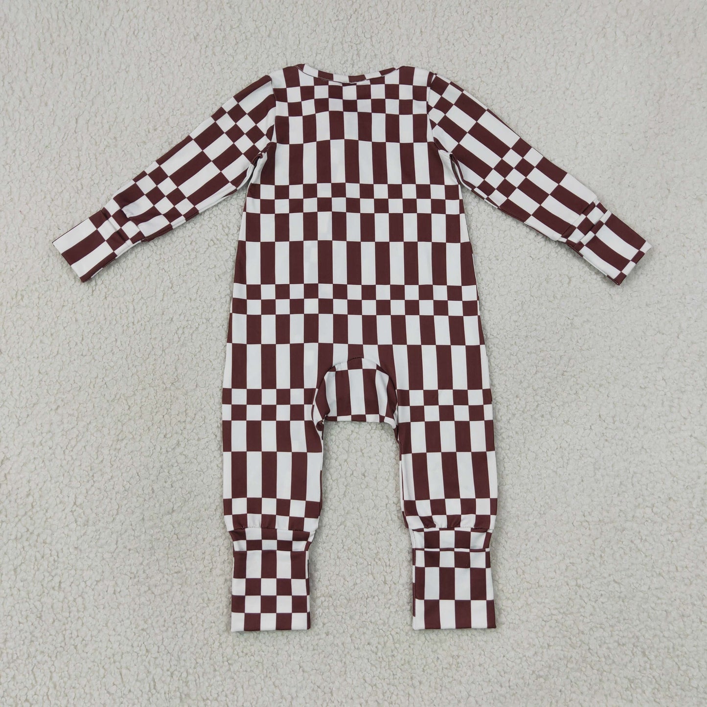 Sibling Baby Boys Warped Checkerboard Print Pant Fall Pajamas Set Zip Rompers
