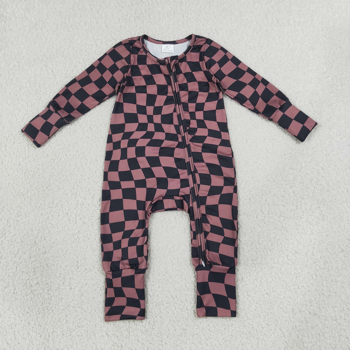 Sibling Baby Boys Warped Checkerboard Print Pant Fall Pajamas Set Zip Rompers