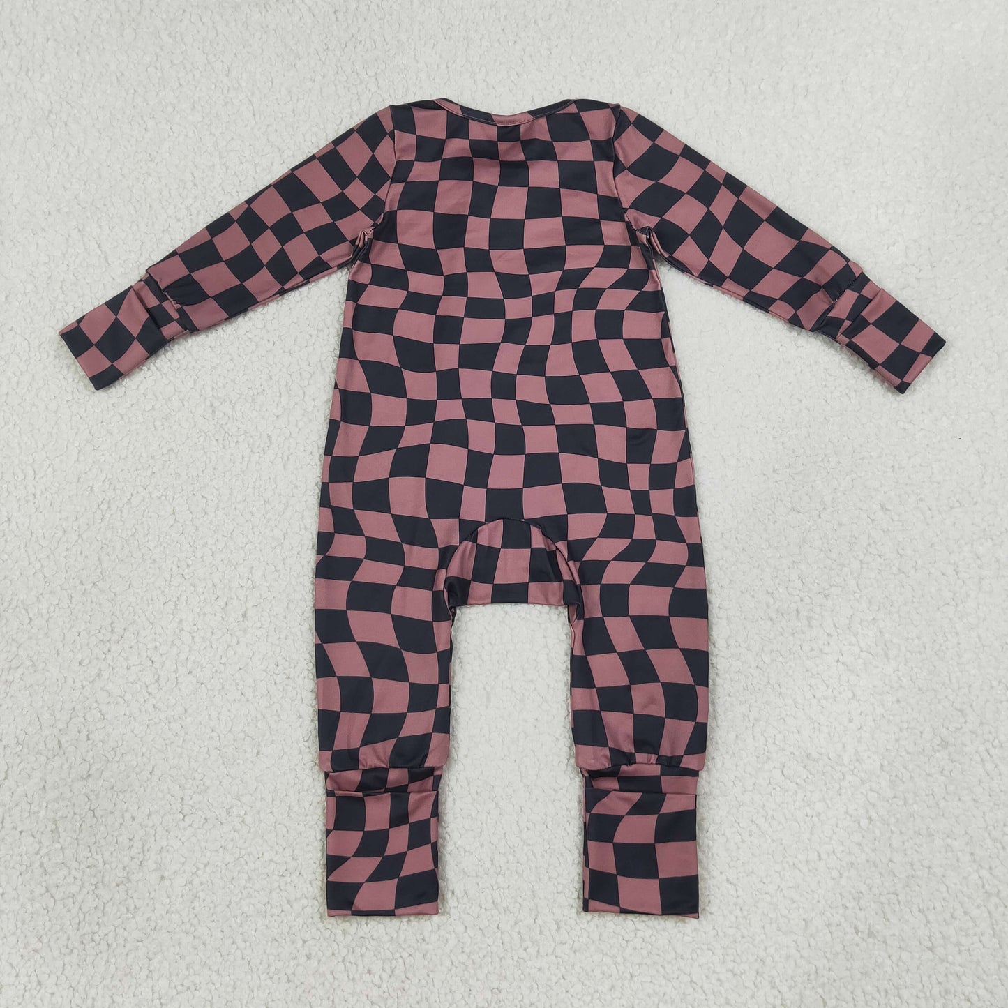 Sibling Baby Boys Warped Checkerboard Print Pant Fall Pajamas Set Zip Rompers