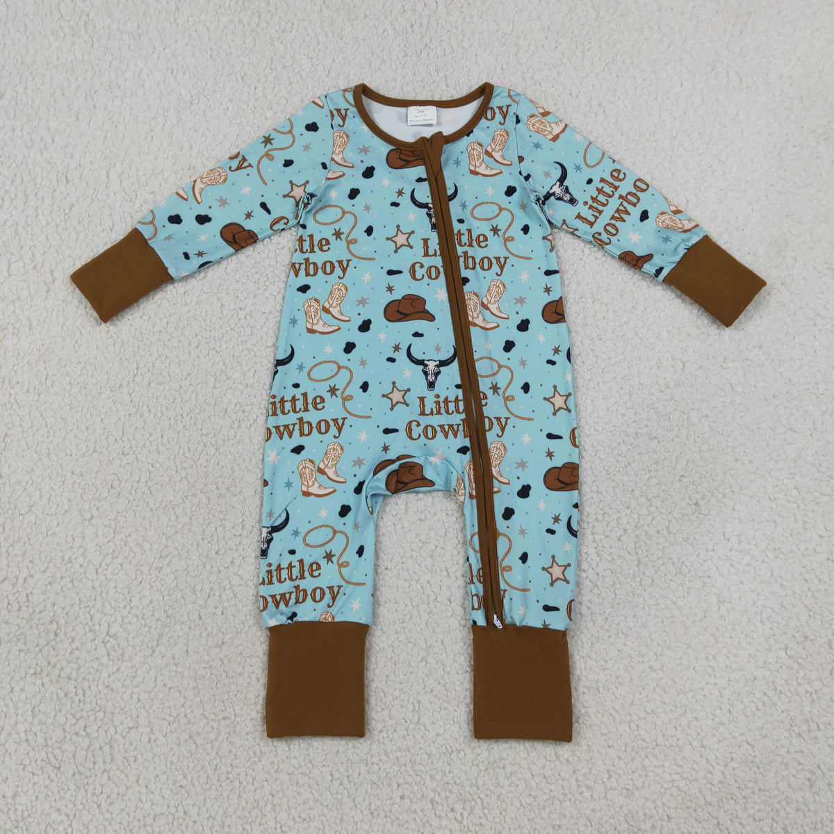 LR3124 Little Cowboys Long Sleeve Bull Skulls Western Two Way Zip Convertible Rompers