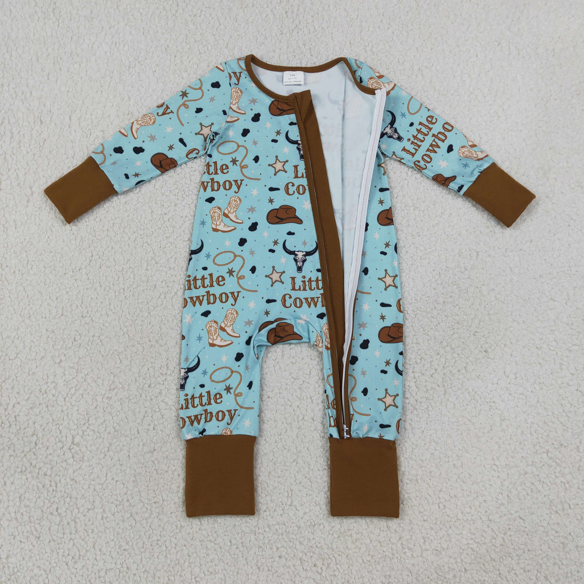 LR3124 Little Cowboys Long Sleeve Bull Skulls Western Two Way Zip Convertible Rompers