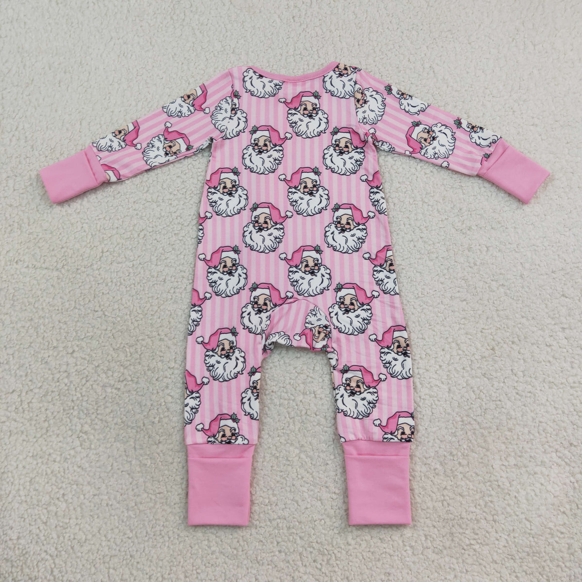 Sibling Baby Girls Pink Stripe Santa Flare Pant Christmas Clothes Set Zip Rompers