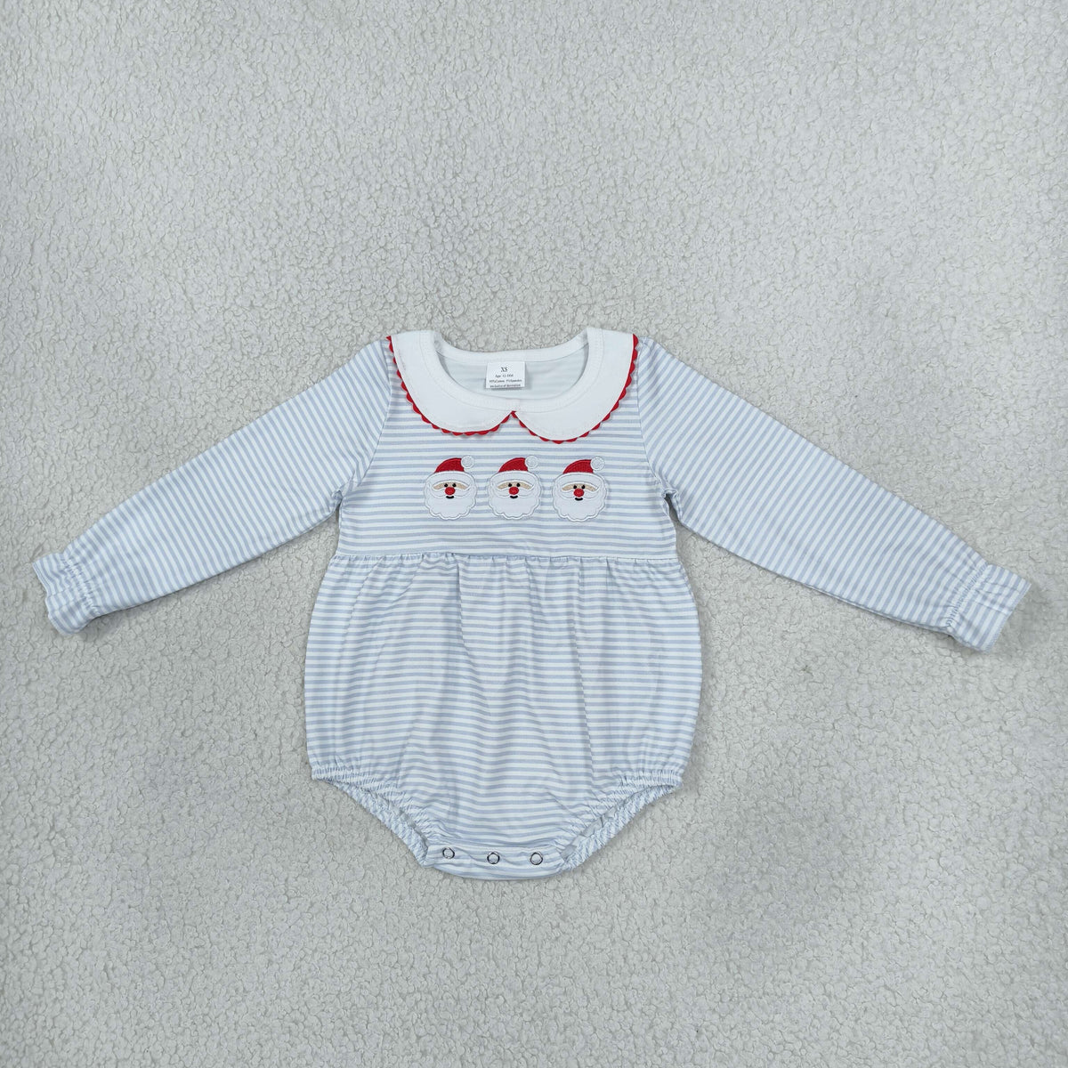 Sibling Baby Girls Embroidery Santa Blue Stripe Christmas Knee Length Dress Rompers