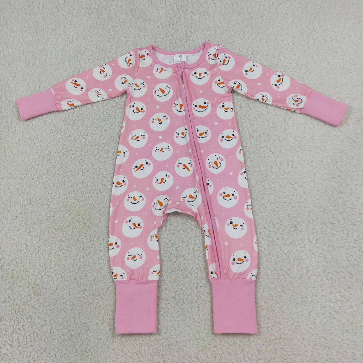 Sibling Baby Girls Pink Snowmen Christmas Pajamas Sets Zip Romper Blanked