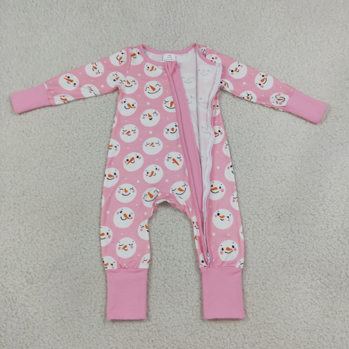 Sibling Baby Girls Pink Snowmen Christmas Pajamas Sets Zip Romper Blanked