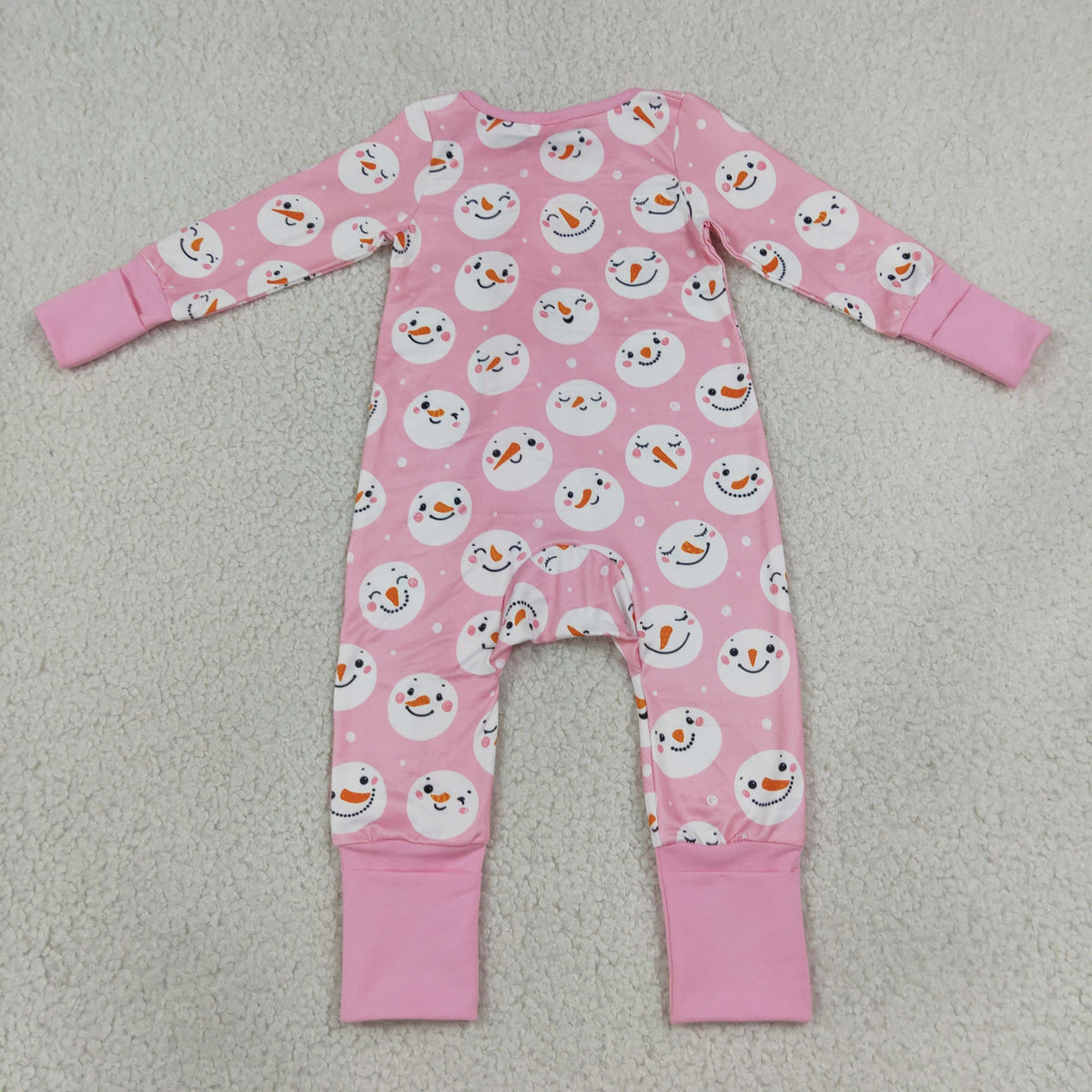 LR3165 Baby Girls Pink Snowmen Christmas Two Way Zip Convertible Rompers