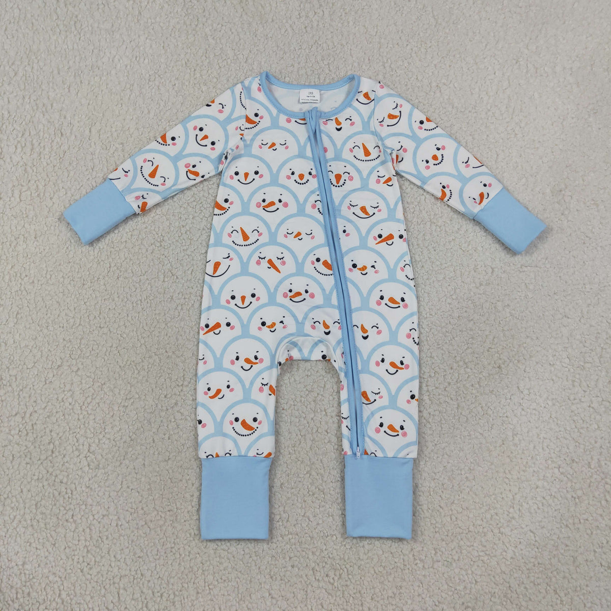 Sibling Baby Boys Blue Snowmen Christmas Pajamas Sets Zip Romper Blanked