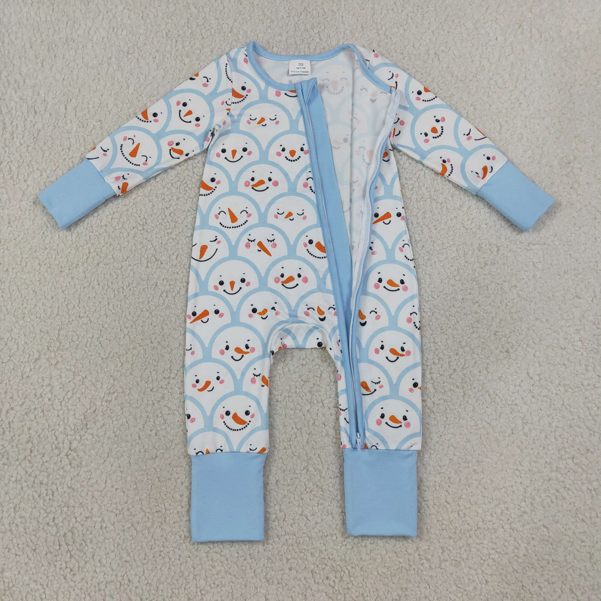 LR3166 Baby Boys Blue Snowmen Christmas Two Way Zip Convertible Rompers