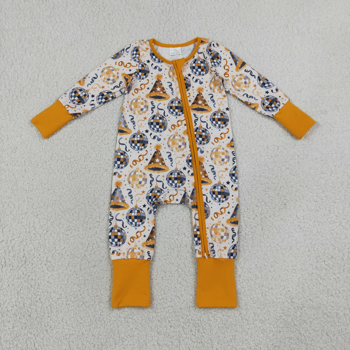 LR3212 Baby Boys Long SLeeve Happy New Year Two Way Zip Convertible Rompers
