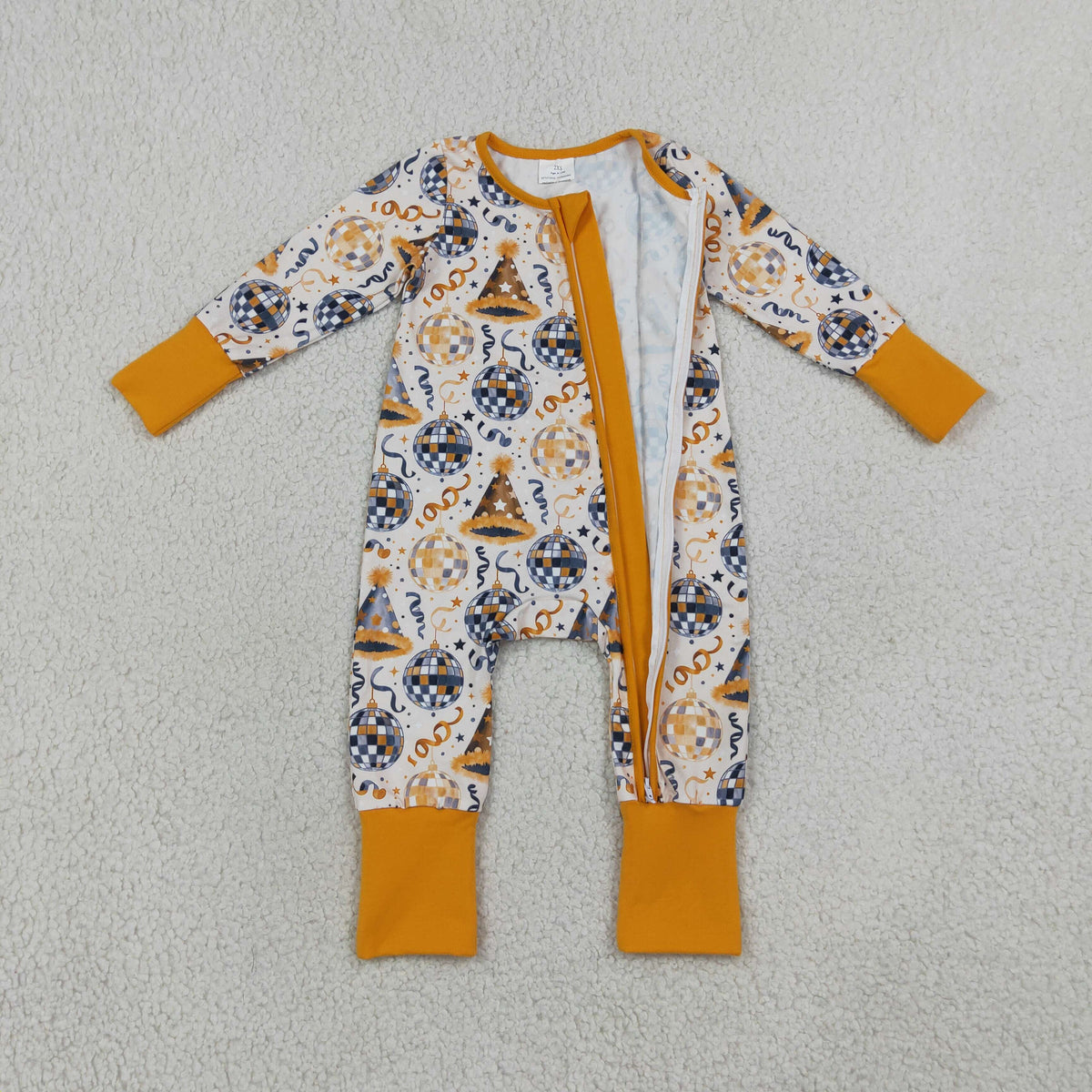 LR3212 Baby Boys Long SLeeve Happy New Year Two Way Zip Convertible Rompers