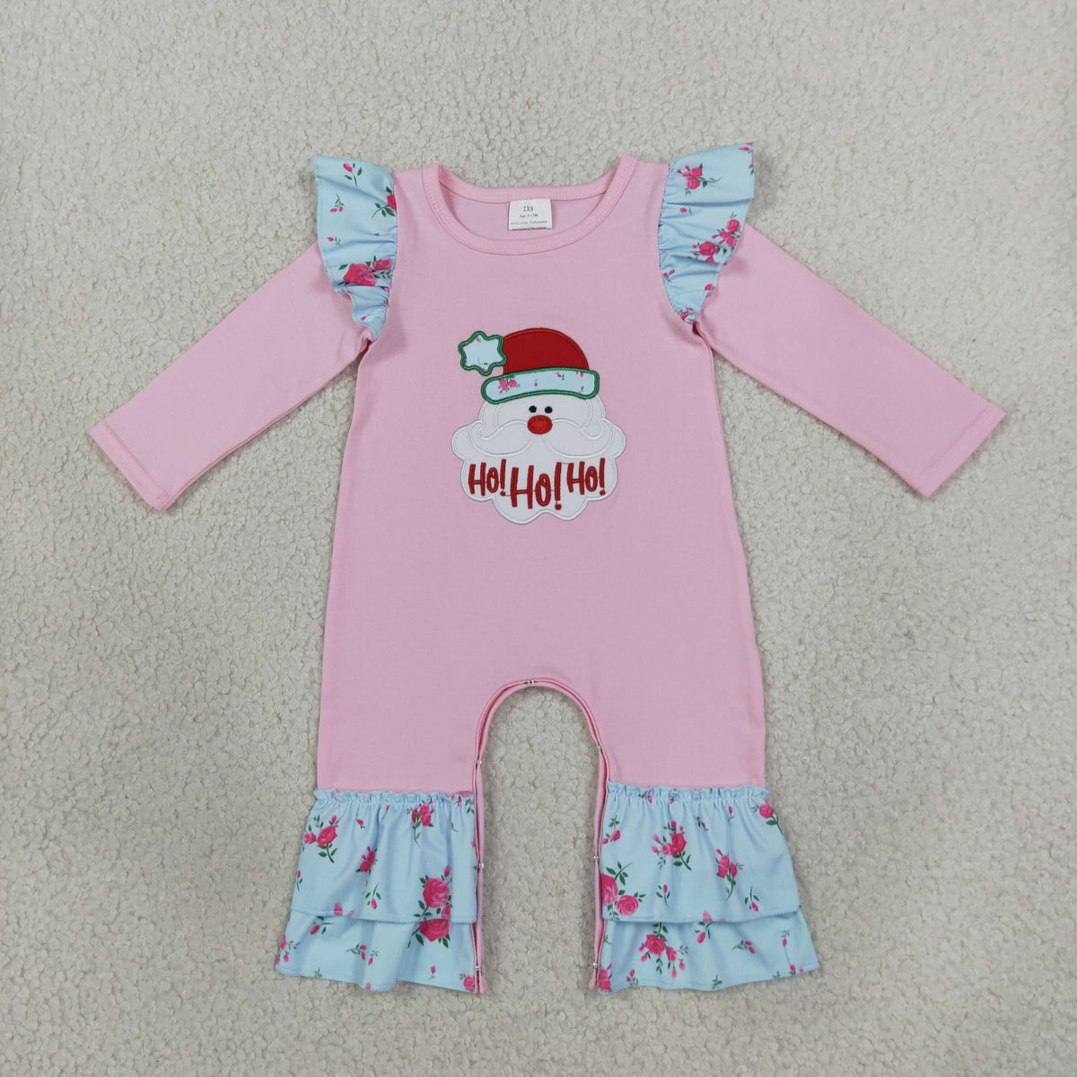 Sibling Baby Girls Embroidery Santa HO HO HO Flare Pant Christmas Set Pant Rompers