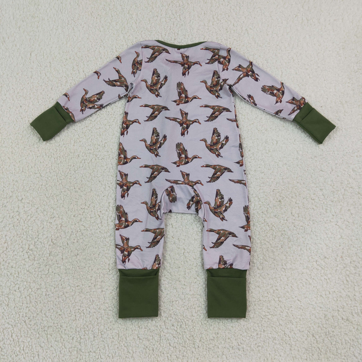 LR3233 Baby Boys Long SLeeve Camo Ducks Hunting Two Way Zip Convertible Rompers