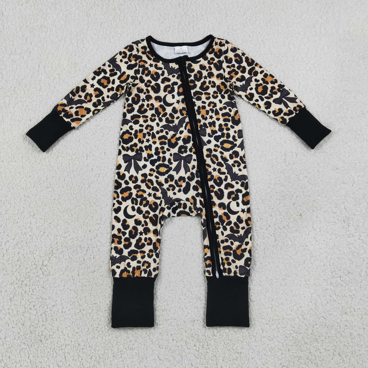 LR3242 Baby Boys Black Leopard Bats Halloween Two Way Zip Convertible Rompers