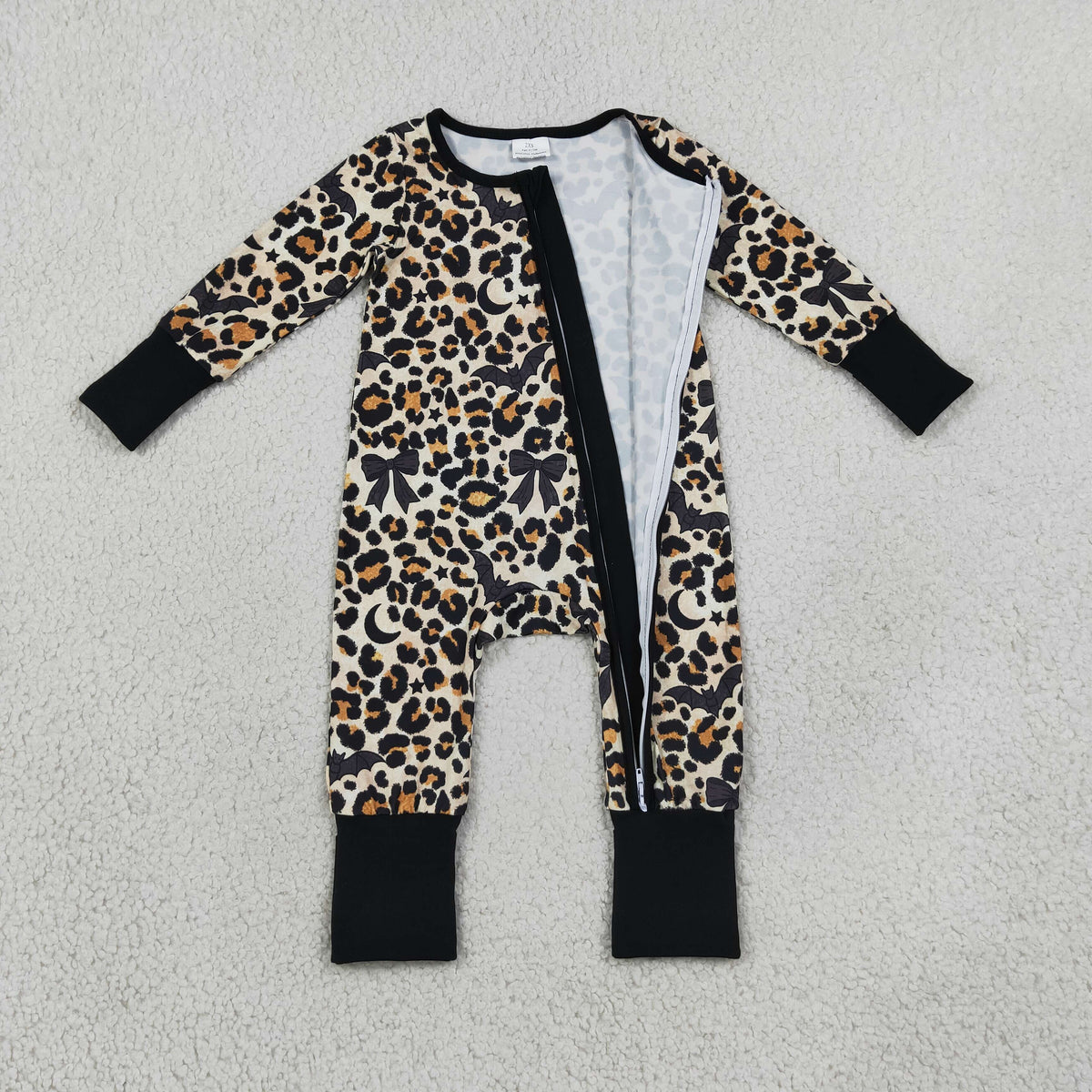 LR3242 Baby Boys Black Leopard Bats Halloween Two Way Zip Convertible Rompers