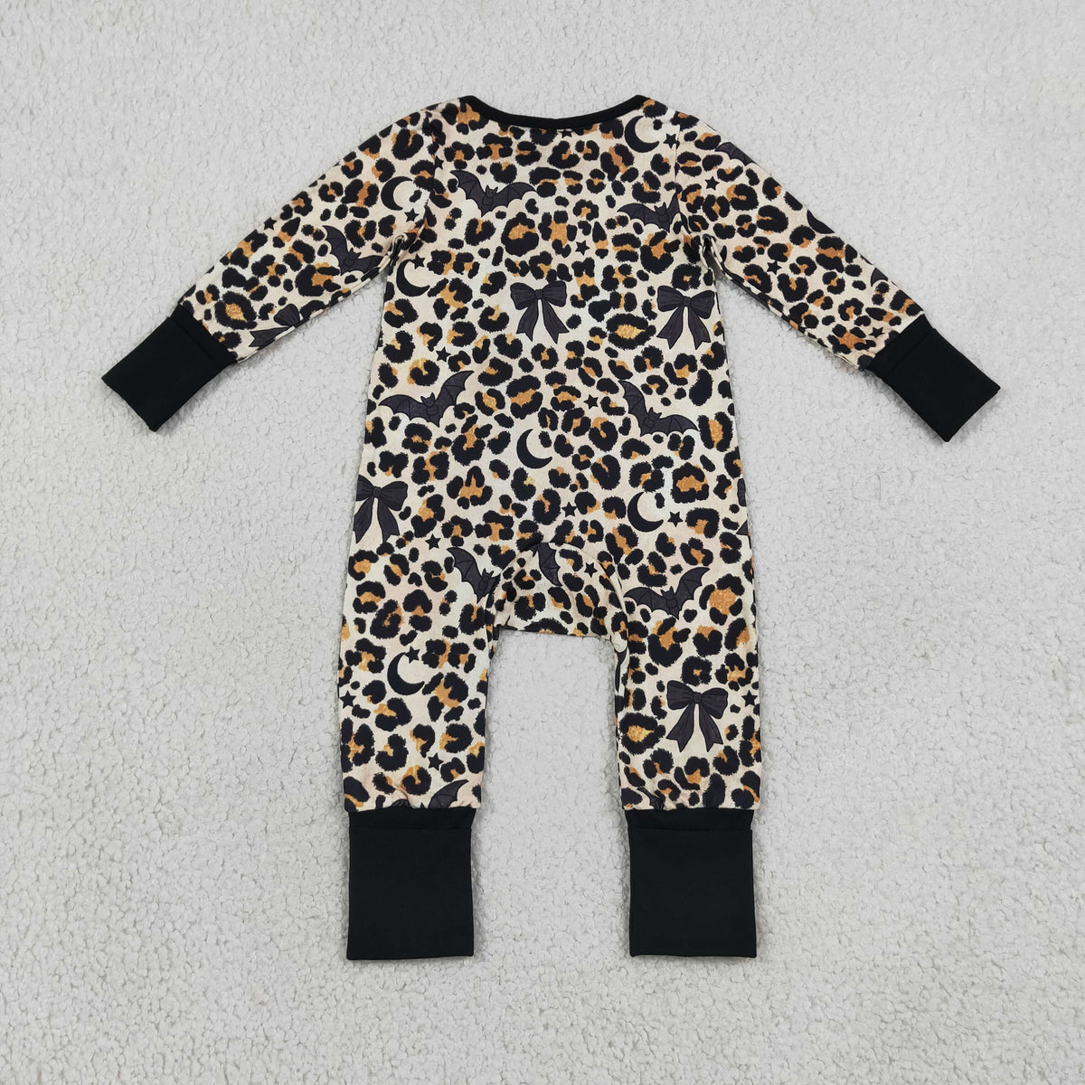 LR3242 Baby Boys Black Leopard Bats Halloween Two Way Zip Convertible Rompers