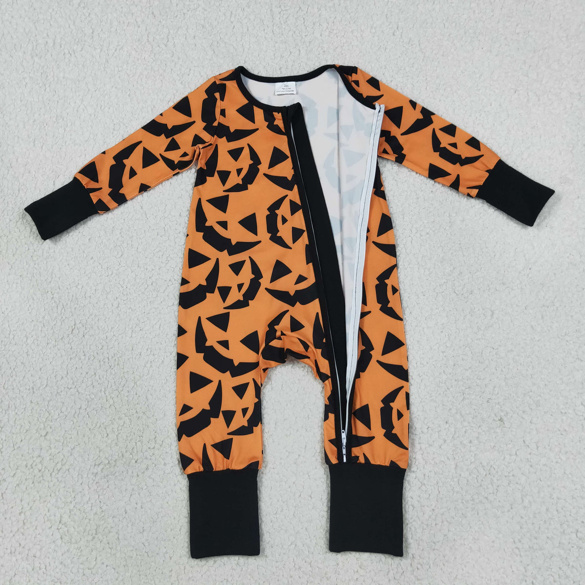 LR3243 Baby Boys Ghost Pumpkins Halloween Two Way Zip Convertible Rompers