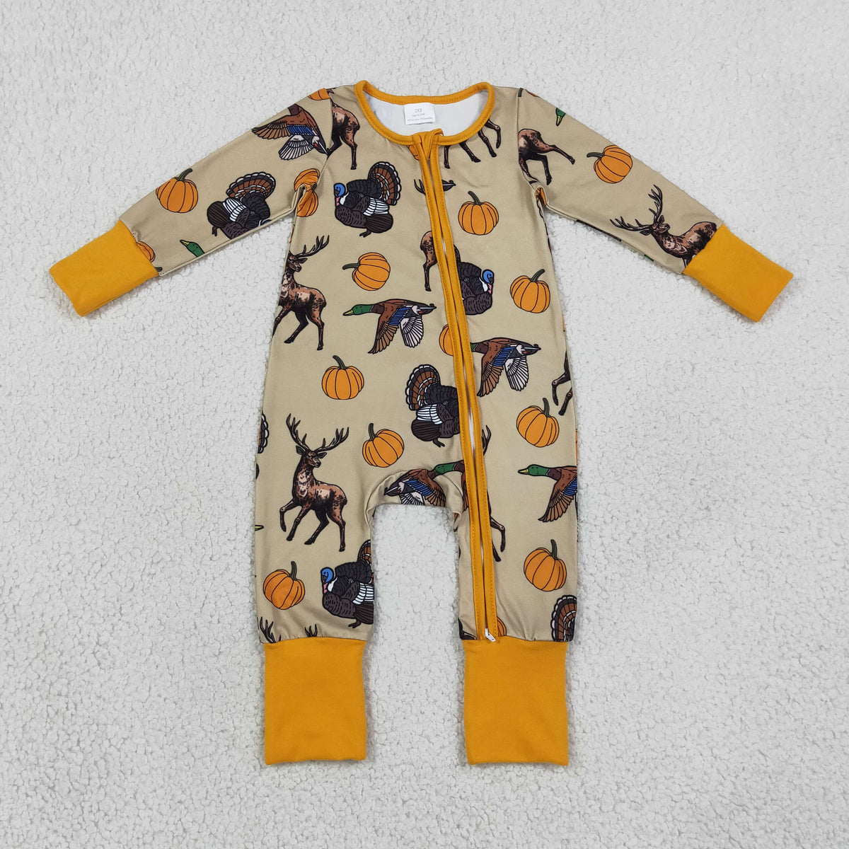Sibling Baby Kids Pumpkins Deer Fall Hunting Pajamas Sets Zip Romper Blanked