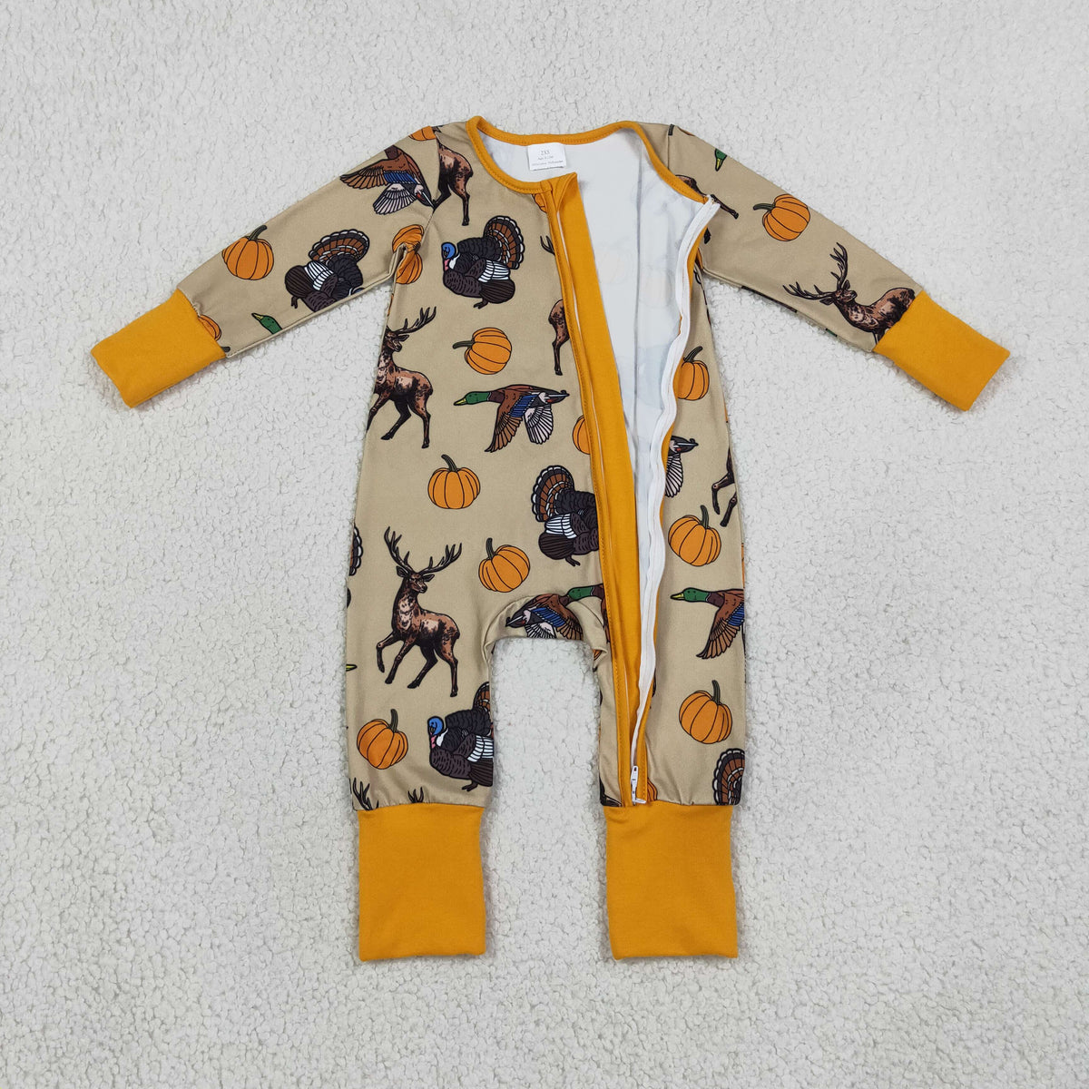 LR3251 Baby Boys Pumpkins Deer Turkey Thanksgivings Two Way Zip Convertible Rompers