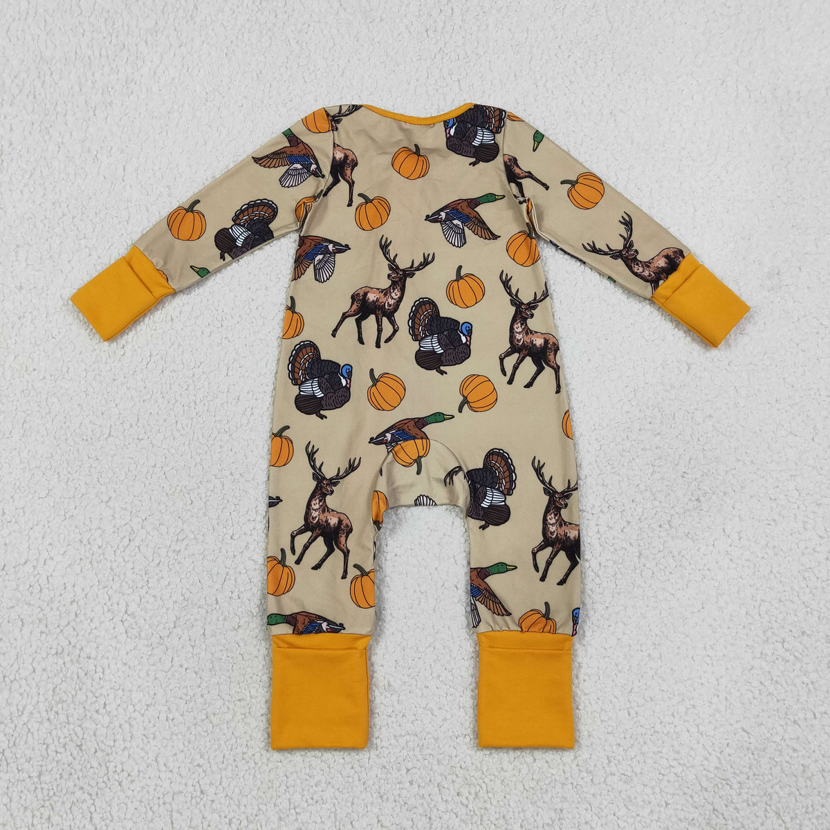 LR3251 Baby Boys Pumpkins Deer Turkey Thanksgivings Two Way Zip Convertible Rompers