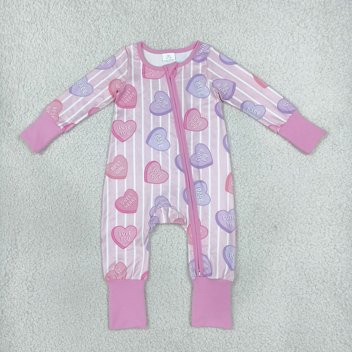 LR3325 Baby Girls Pink Stripe XOXO Hearts Valentines Two Way Zip Convertible Rompers