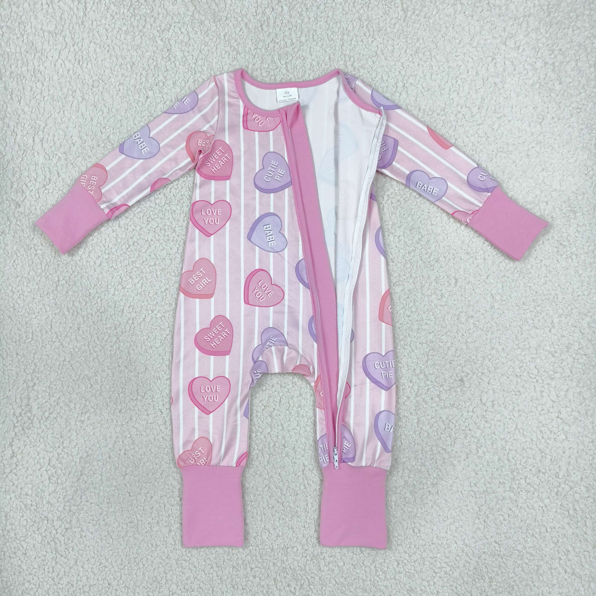 Sibling Baby Boys Girls Stripe Hearts XOXO Valentines Two Way Zip Convertible Rompers