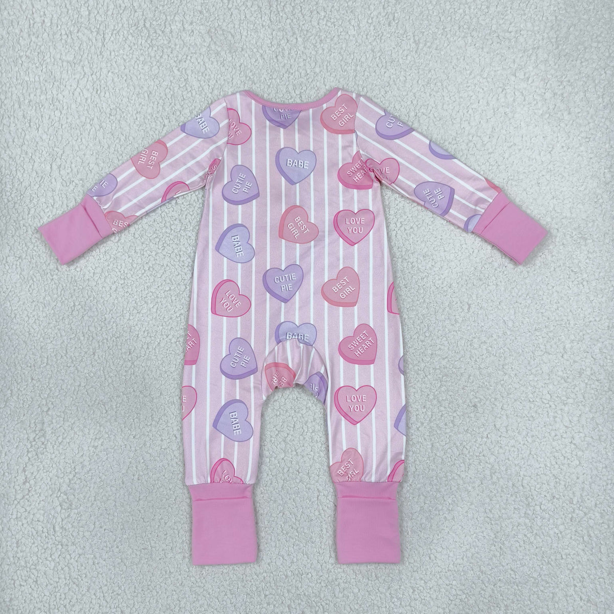 LR3325 Baby Girls Pink Stripe XOXO Hearts Valentines Two Way Zip Convertible Rompers