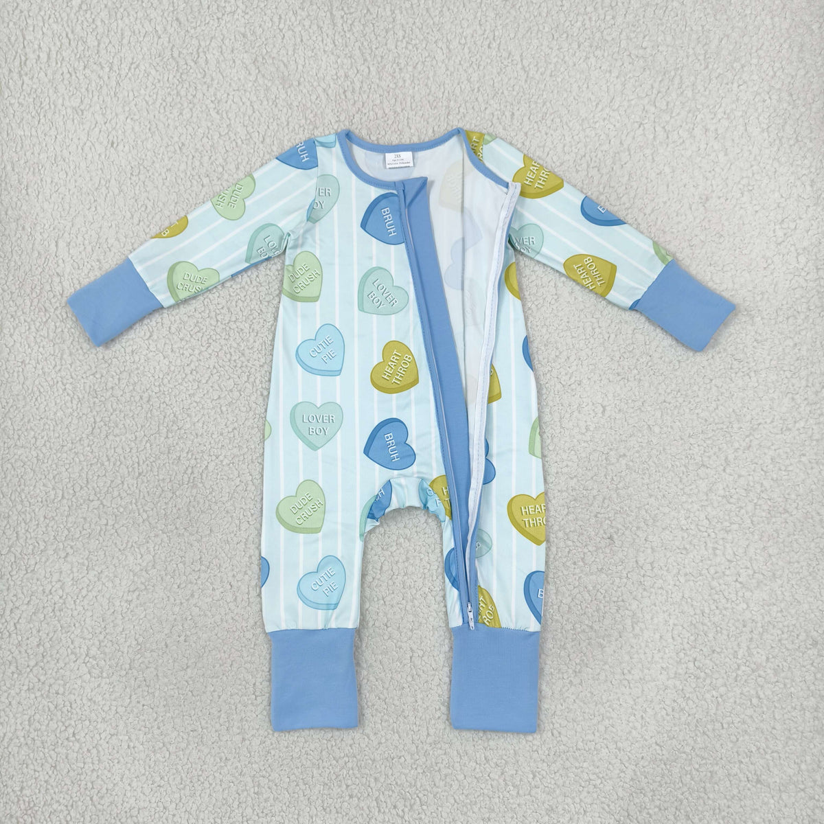 Sibling Baby Boys Girls Stripe Hearts XOXO Valentines Two Way Zip Convertible Rompers
