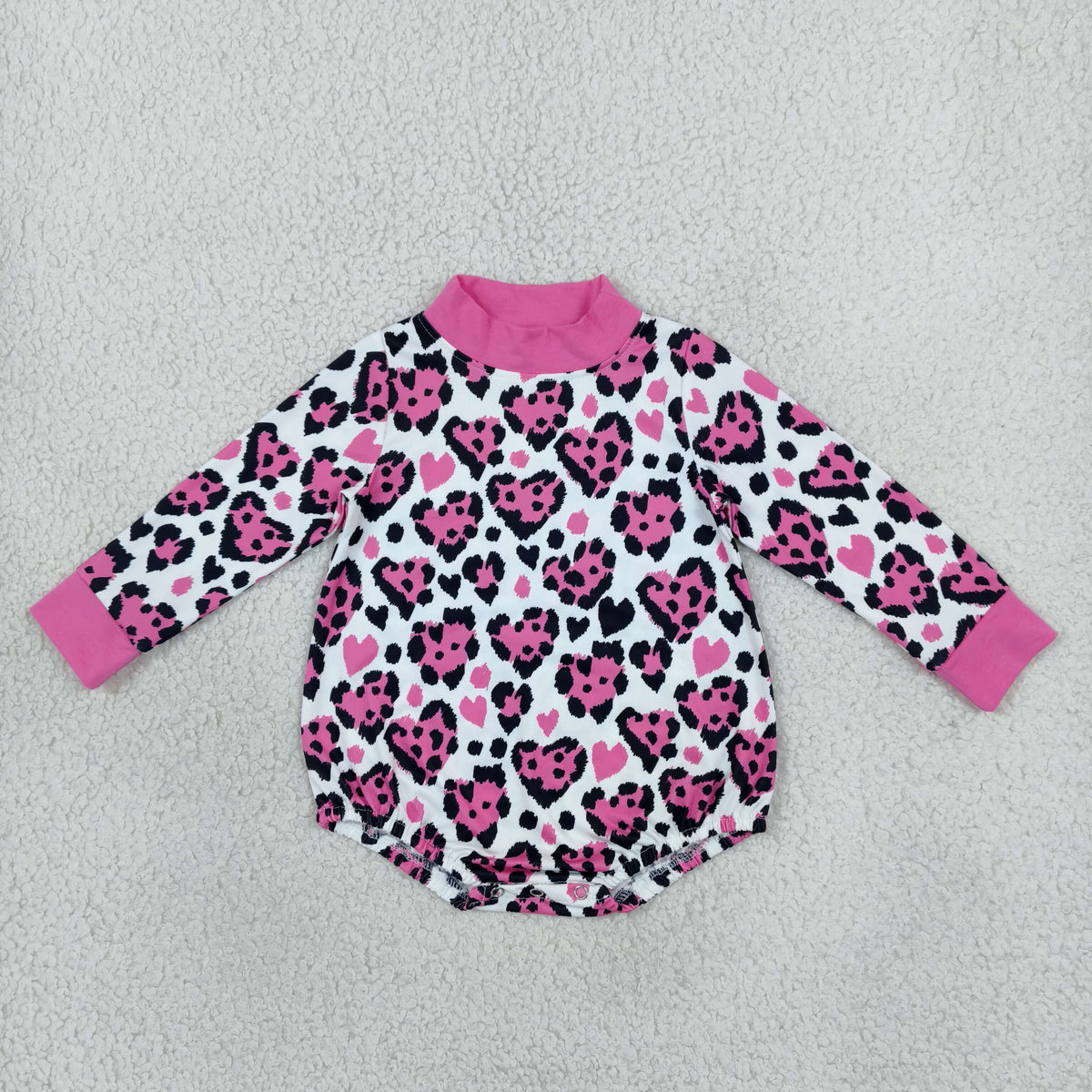 Sibling Baby Girls Long Sleeve Hearts Leopard Valentines Mock Neck Rompers