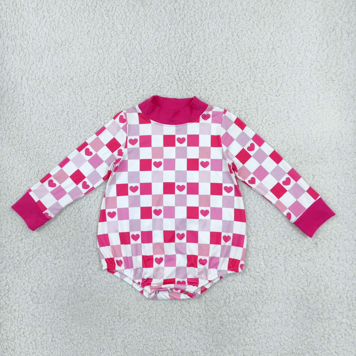 Sibling Baby Girls Pink Checked Hearts Choker Pockets Flare Pant Valentines Set Rompers