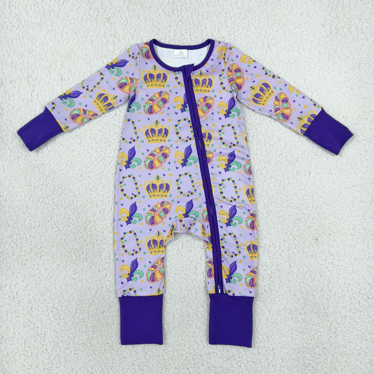 Sibling Baby Boys Mardigras Anchors Crowns Pajamas Set Zip Rompers