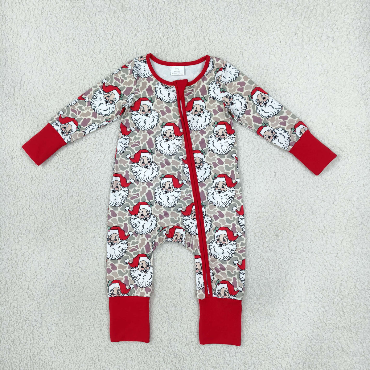 LR3345 Baby Boys Red Santa Camo Christmas Two Way Zip Convertible Rompers