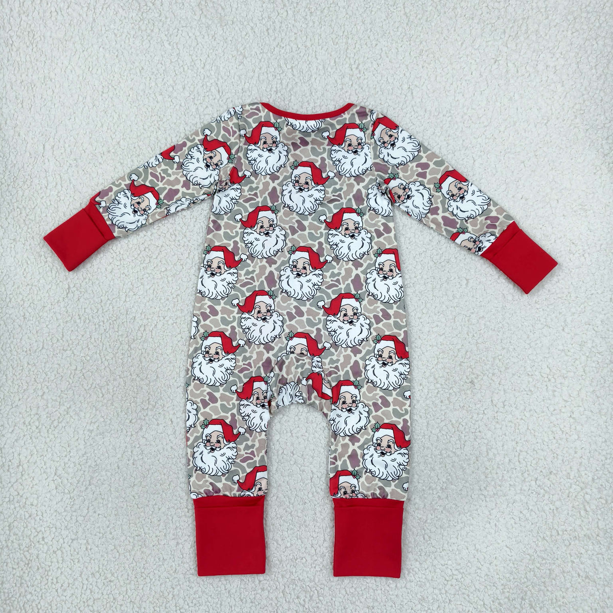 LR3345 Baby Boys Red Santa Camo Christmas Two Way Zip Convertible Rompers