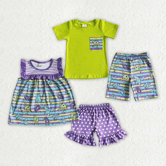 Sibling Baby Girls Boys Monster Summer Outfits Sets