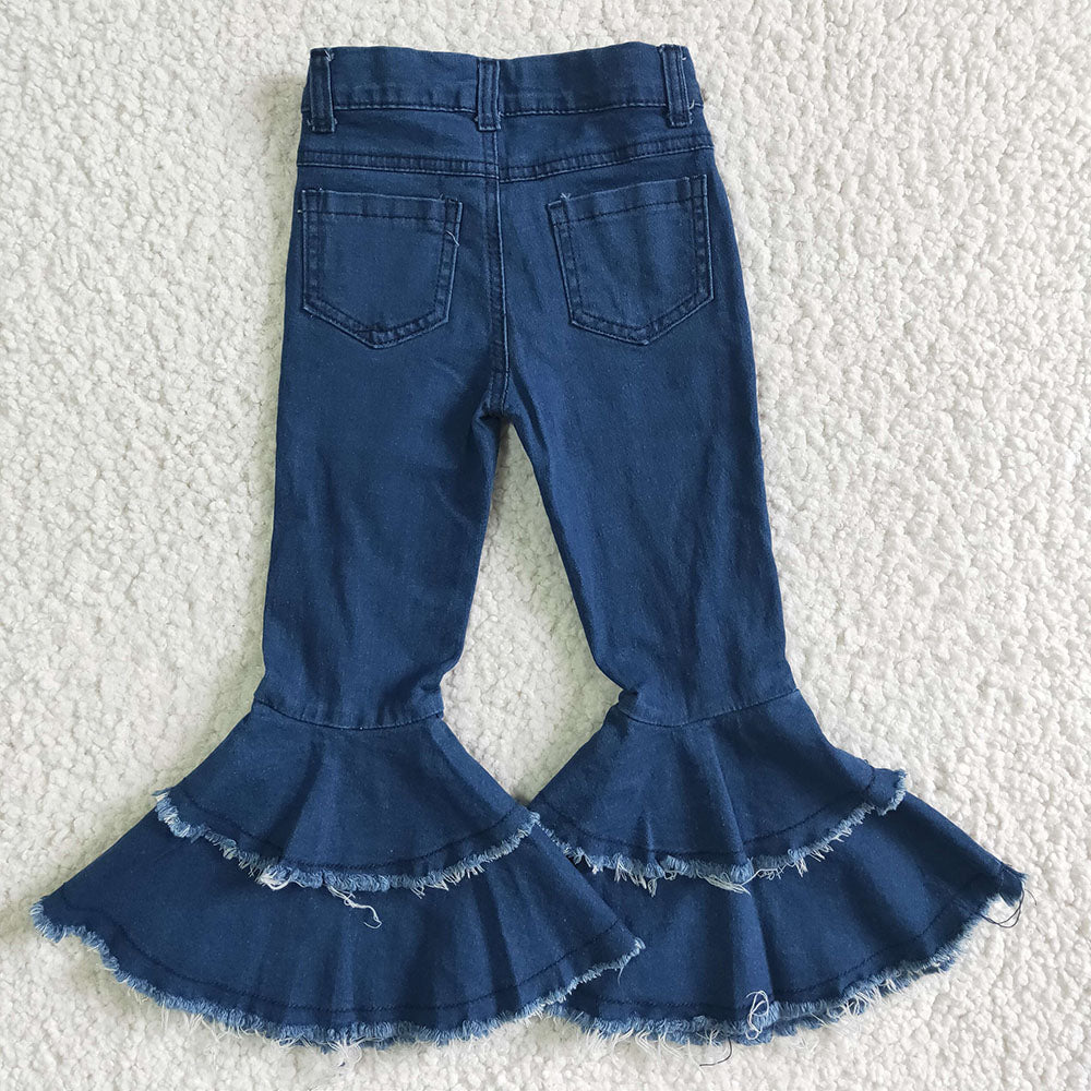 Sibling Baby Girls Blue Ruffle Bell Bottom Denim Pants Jeans