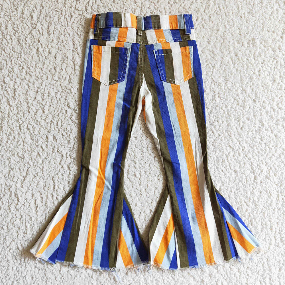 Sibling Baby Girls Colorful Stripes Bell Bottom Denim Jeans Pants